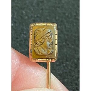 Victorian Stickpin Gold Filled w/ Tiger Eye Stone Cameo